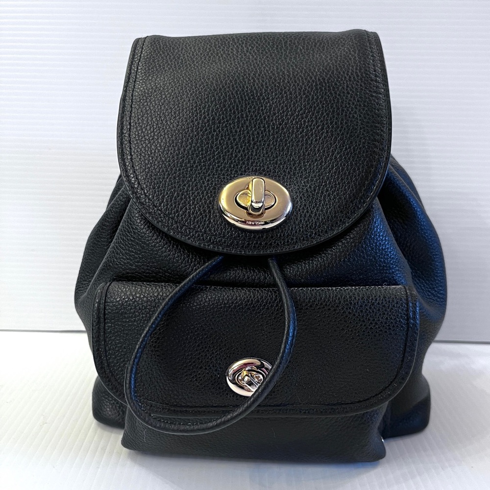 COACH Leather Mini Turn Lock Rucksack Backpack Bag in Black